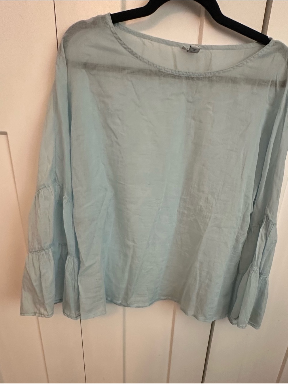 European Culture Pale Blue Bell-Sleeve Blouse